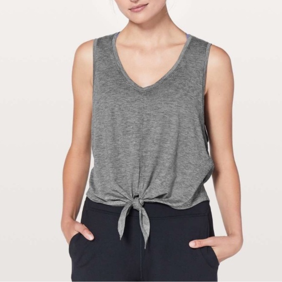 Lululemon Knot Gonna Fly Athletic Tank Top Heathered Black Lightweight V-neck 10 - Picture 1 of 10